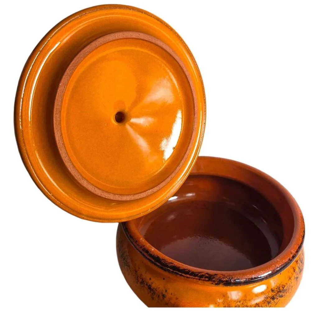 De Silva Orange Casserole Oven Safe Bowl Lid Made Italy‎ Terracotta MCM